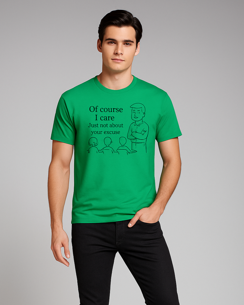 Of course I care. Just not about your excuse Tshirt, Teacher T-shirt, Mocktops t-shirt