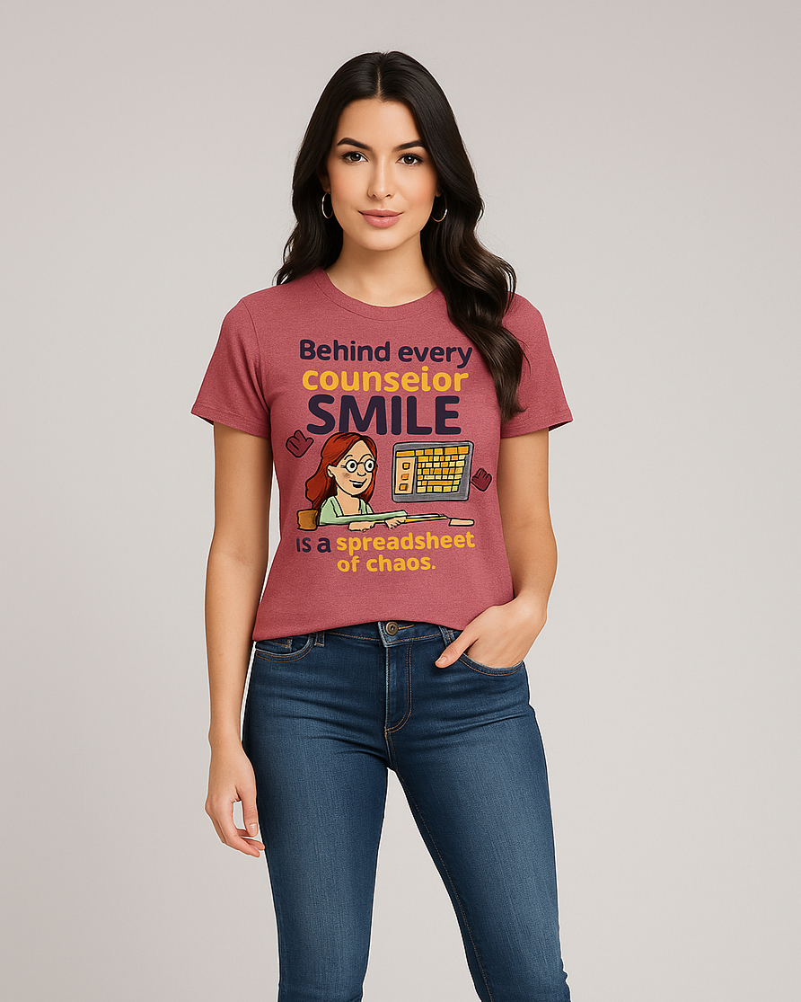 Behind Every Counselor Smile Is A Spreadsheet of Chaos Tshirt, Counselor T-shirt, Mocktops t-shirt