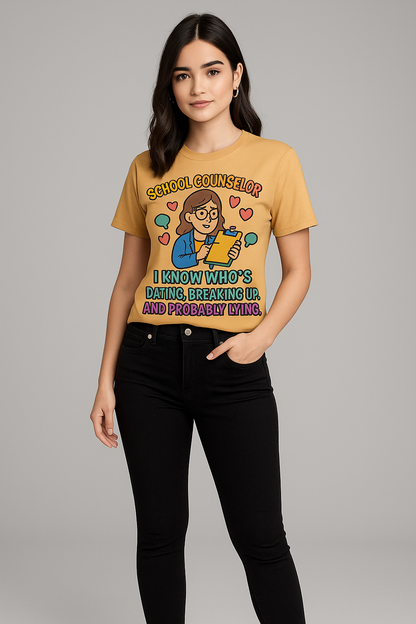 chool Counselor, I Know Who's Dating, Breaking Up, And Probably Lying Tshirt, Counselor T-shirt, Mocktops t-shirt