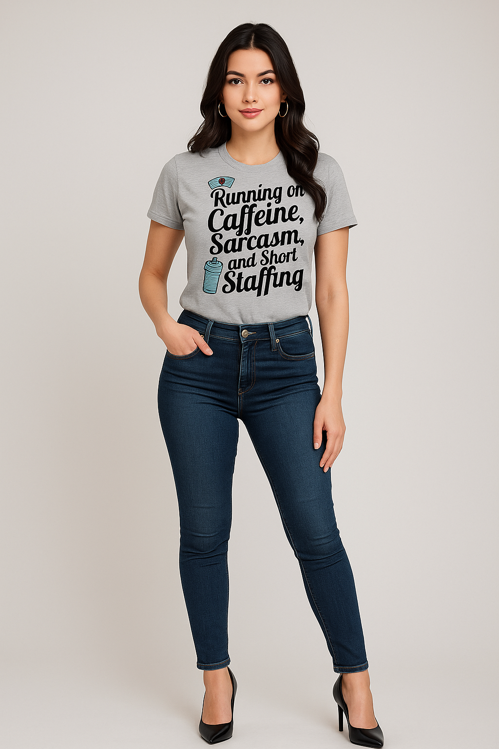 Running on Caffeine, Sarcasm, and Short Staffing - Nurse T-shirt, Mocktops t-shirt