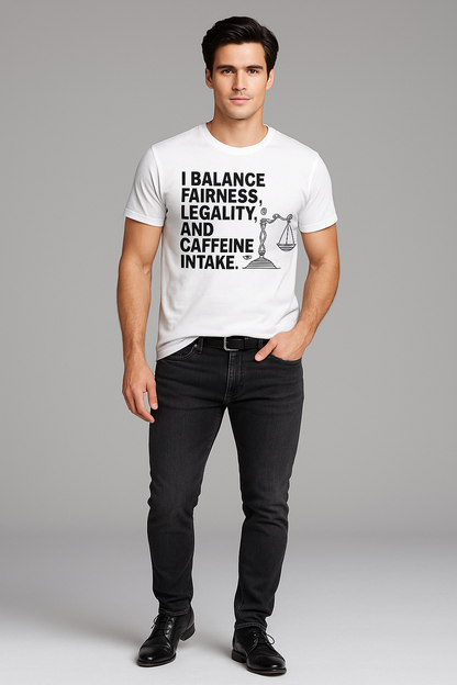 I Balance Fairness, Legality, and Caffeine Intake - Lawyer T-shirt, Mocktops t-shirt          Analysis