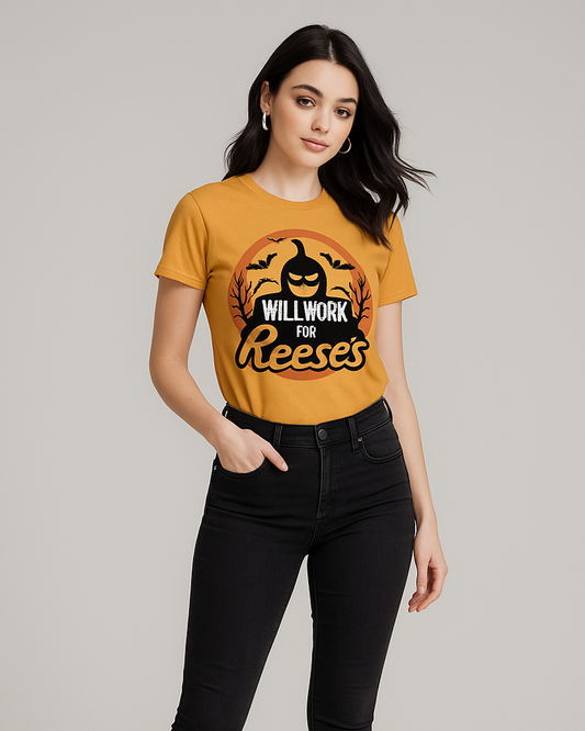 Will Work For Reese's - Halloween T-shirt, Mocktops t-shirt