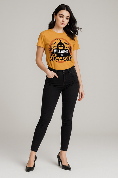 Will Work For Reese's - Halloween T-shirt, Mocktops t-shirt