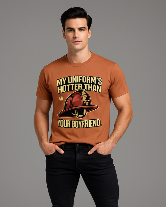 My Uniform's Hotter Than Your Boyfriend - Firefighter T-shirt, Mocktops t-shirt