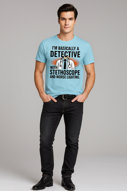I'm Basically A Detective with a Stethoscope and Worse Lighting - Doctor T-shirt, Mocktops t-shirt