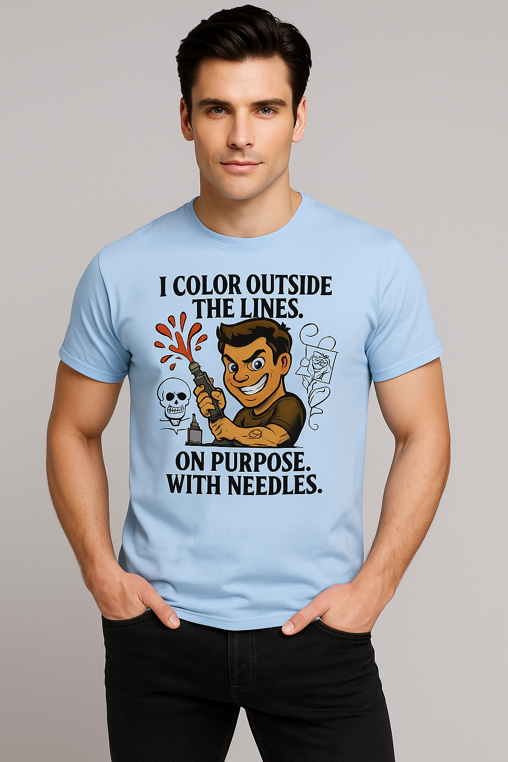 I Color Outside The Lines On Purpose. With Needles Tshirt, Tattoo Artist T-shirt, Mocktops t-shirt
