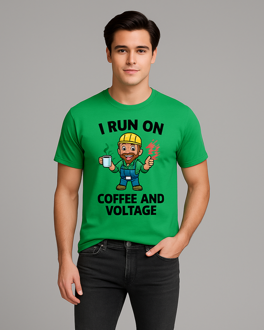 I Run On Coffee And Voltage - Electrician T-shirt, Mocktops t-shirt