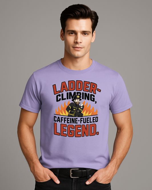 Ladder Climbing, Caffeine-Fueled Legend - Firefighter T-shirt, Mocktops t-shirt
