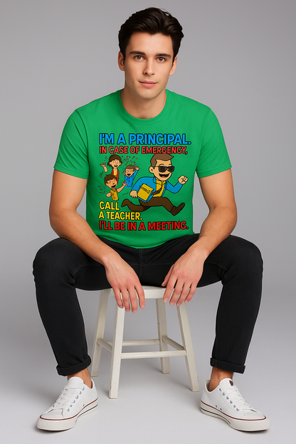 I'm A Principal. In Case Of Emergency, Call A Teacher. I'll Be In A Meeting Tshirt, Principal T-shirt, Mocktops t-shirt