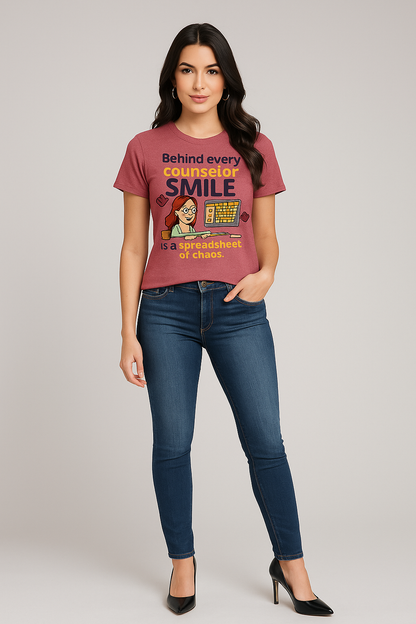 Behind Every Counselor Smile Is A Spreadsheet of Chaos Tshirt, Counselor T-shirt, Mocktops t-shirt